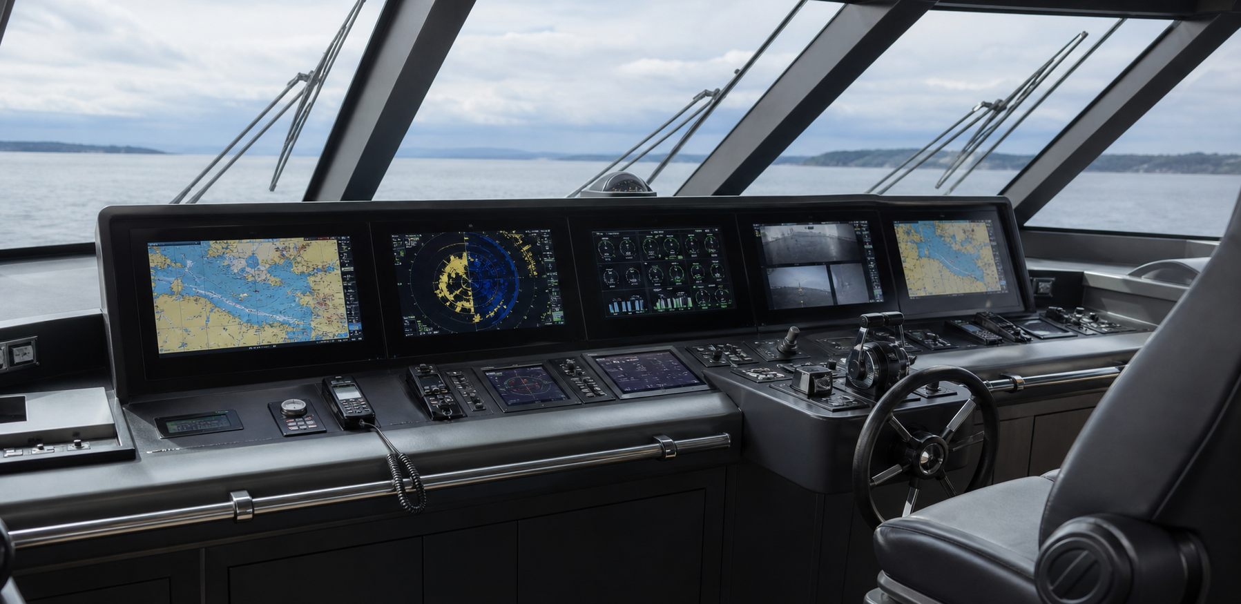 Integrated marine electronics at a modern vessel helm